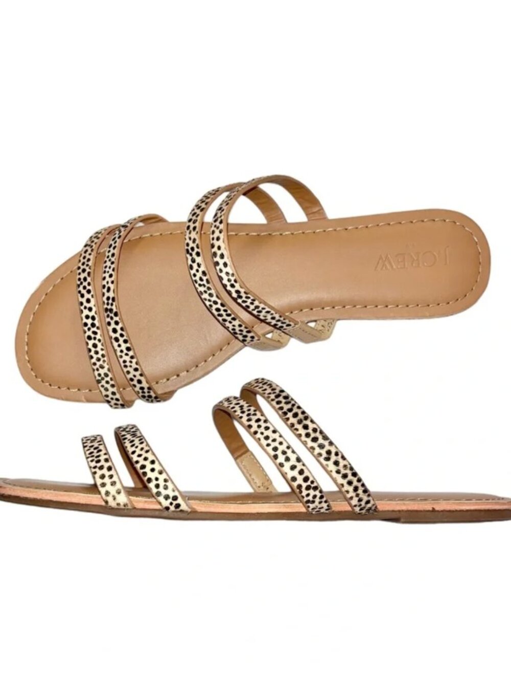 J. Crew Seaside Slides Calf Hair Cheetah Leopard Print Strappy Sandals